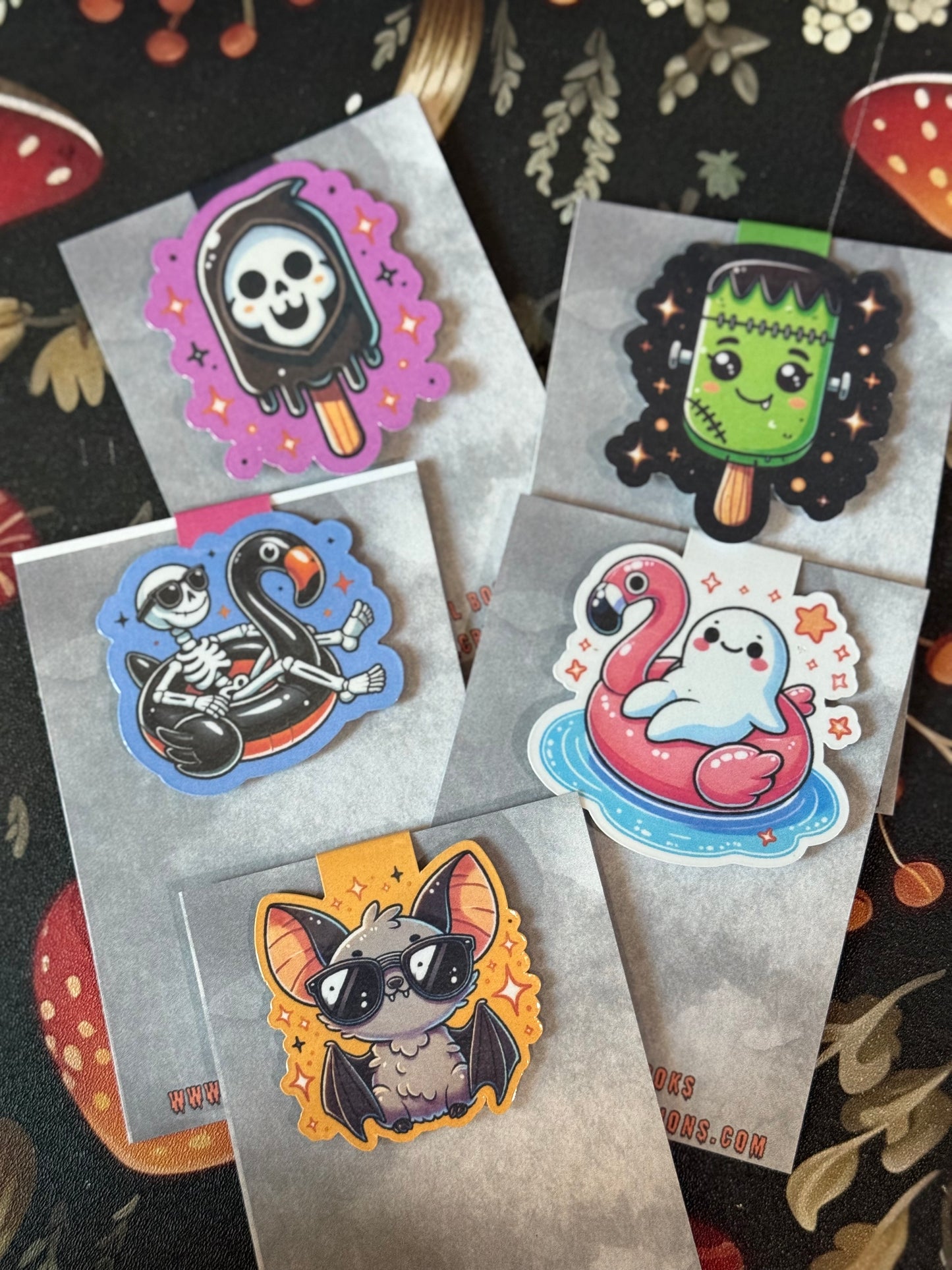 Skelly floating’ magnetic bookmark