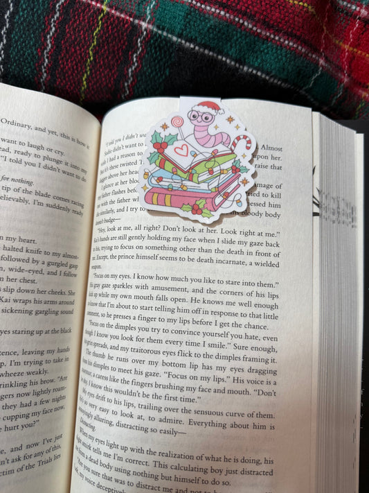 Christmas bookworm magnetic bookmark